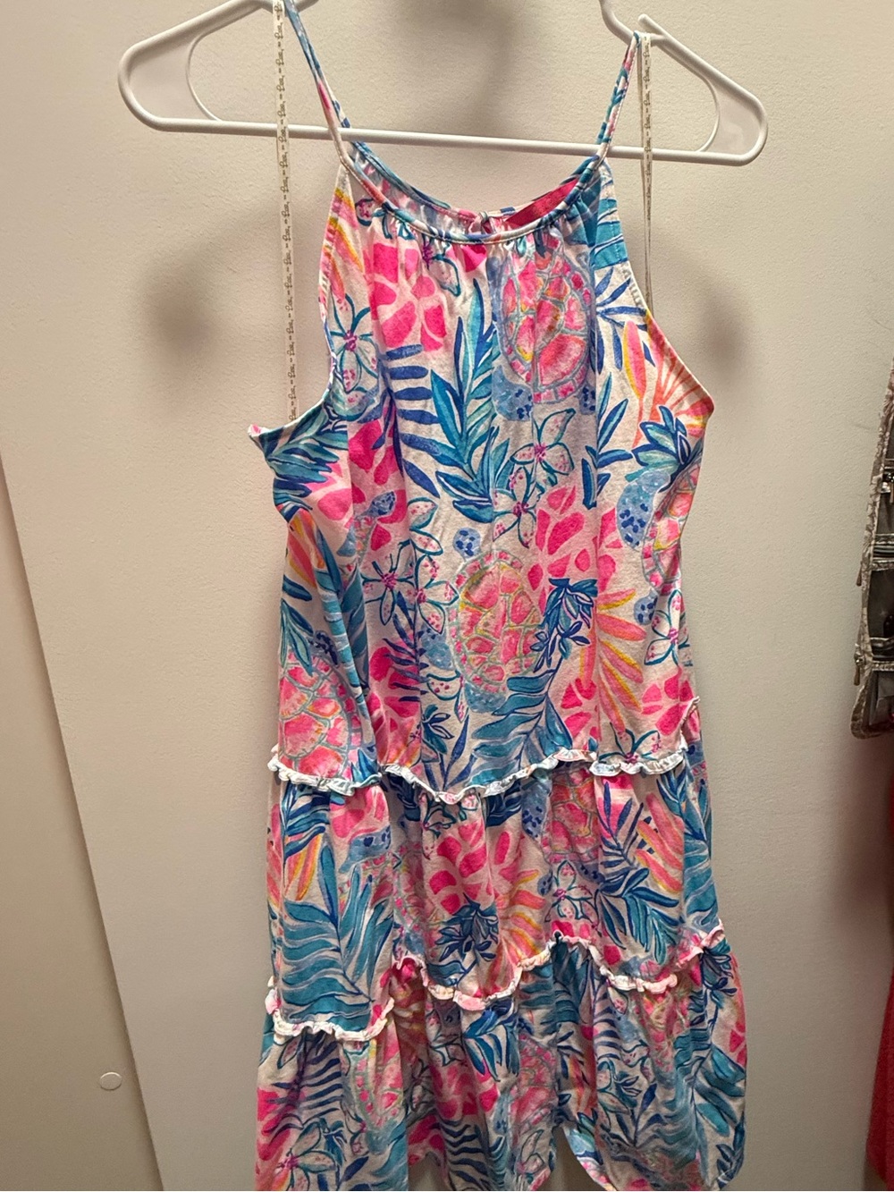 Lilly Pulitzer Pink and Blue Tropical Tiered Sundress